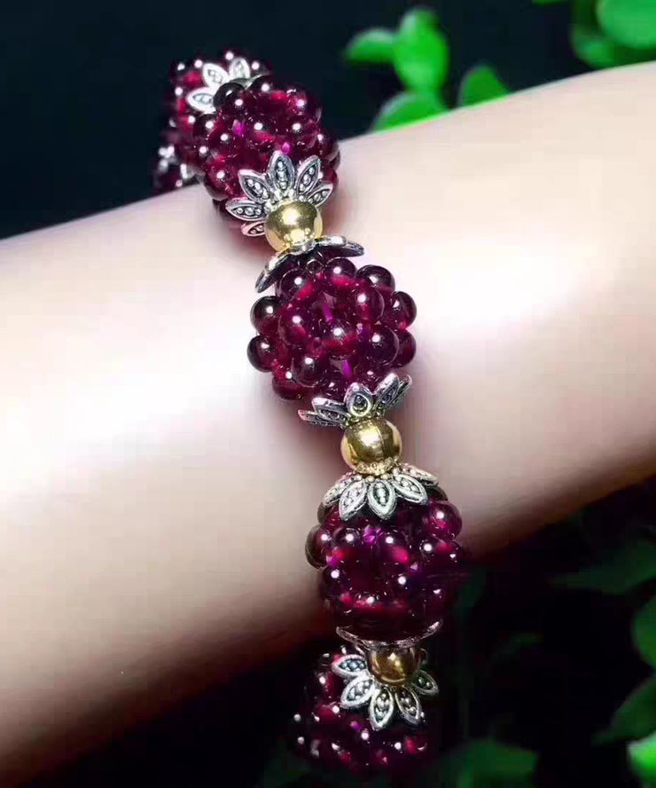 Handmade Purple Alloy Pomegranate Garnet Chain Bracelet