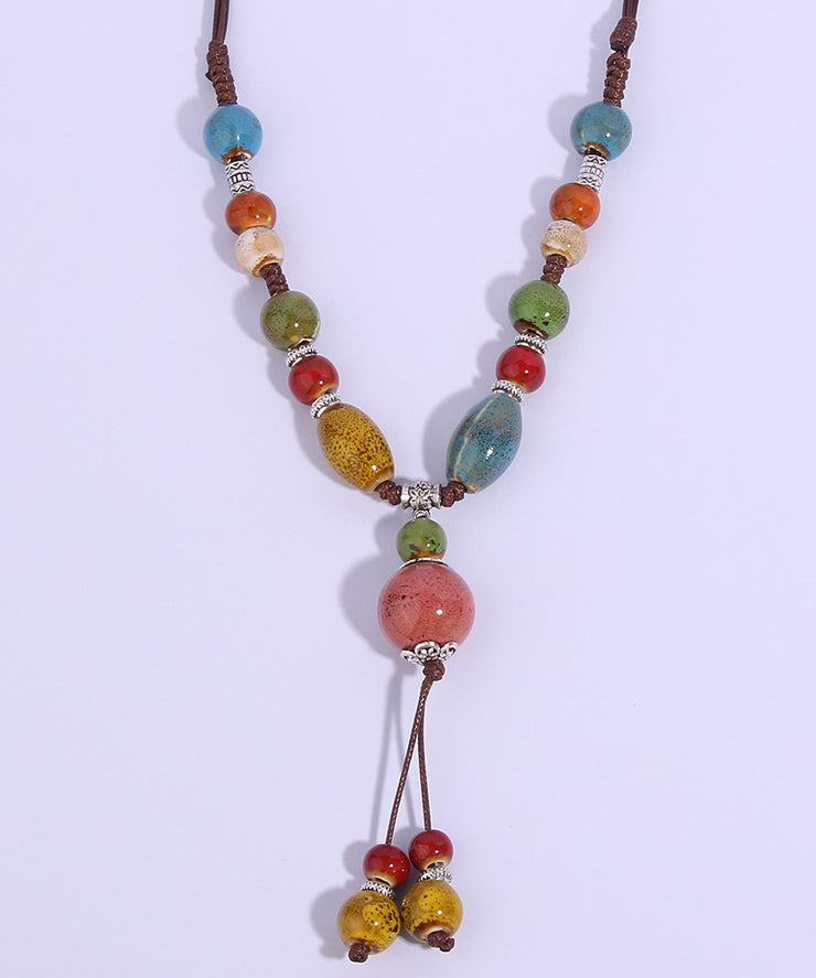 Handmade Rainbow Ceramics Beading Sweater Pendant Necklace