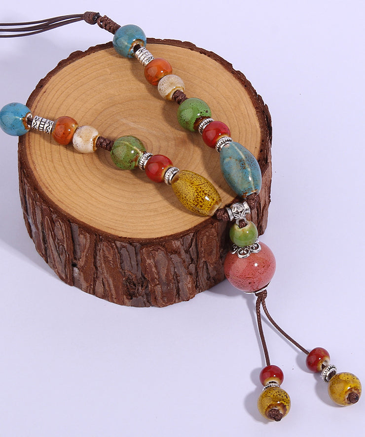 Handmade Rainbow Ceramics Beading Sweater Pendant Necklace
