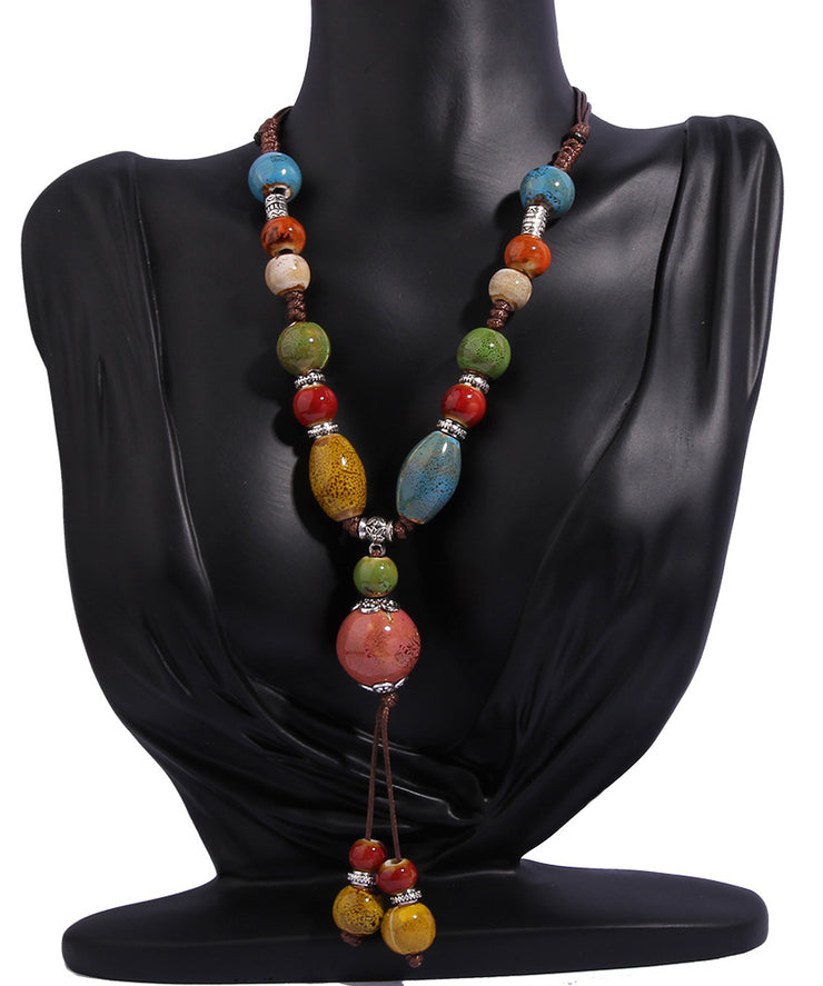 Handmade Rainbow Ceramics Beading Sweater Pendant Necklace
