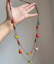 Handmade Rainbow Weave Love Ceramics Beading Gratuated Bead Necklace