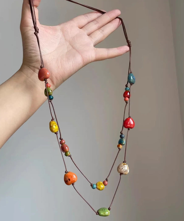 Handmade Rainbow Weave Love Ceramics Beading Gratuated Bead Necklace