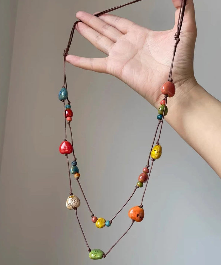 Handmade Rainbow Weave Love Ceramics Beading Gratuated Bead Necklace