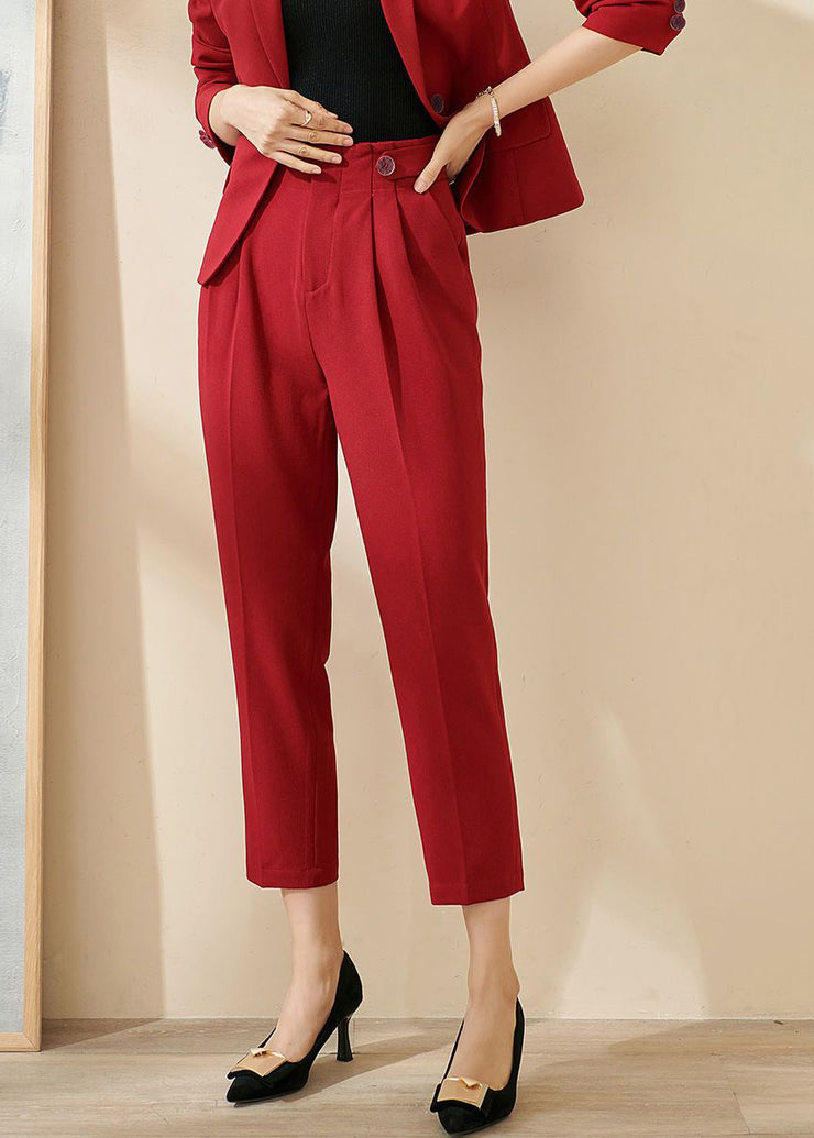 Handmade Red High Waist Pockets Patchwork Crop Pants