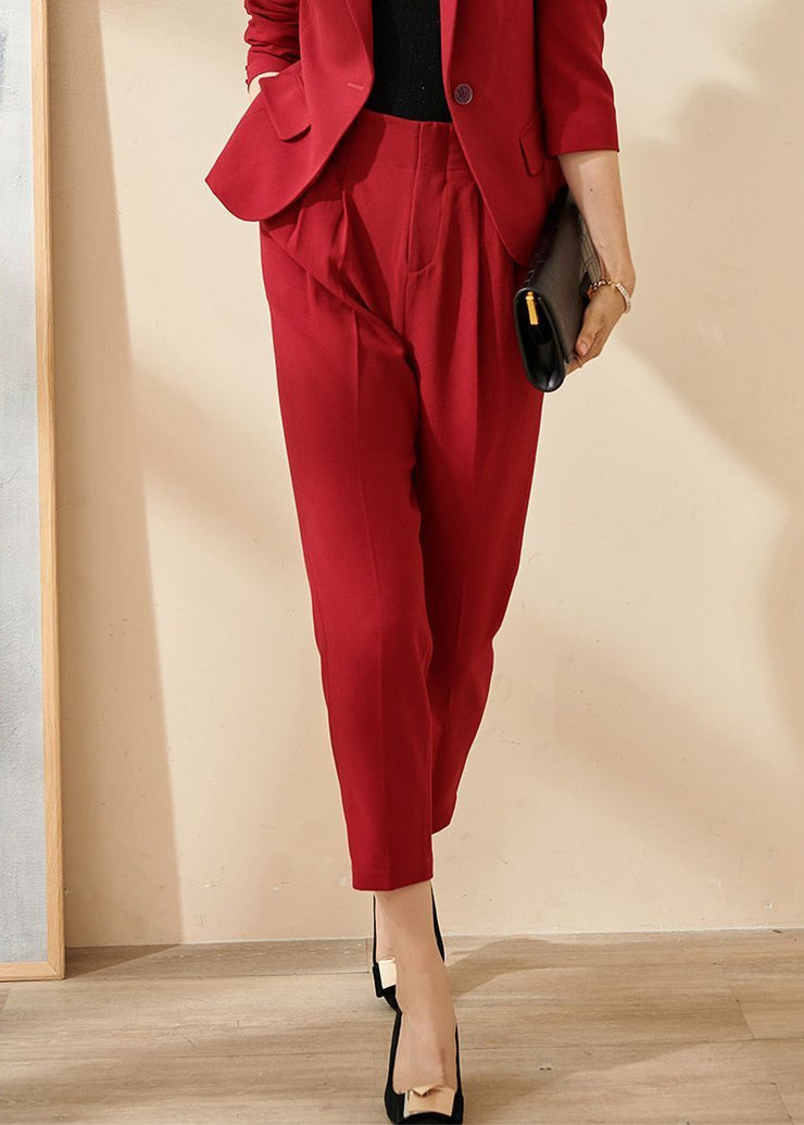 Handmade Red High Waist Pockets Patchwork Crop Pants