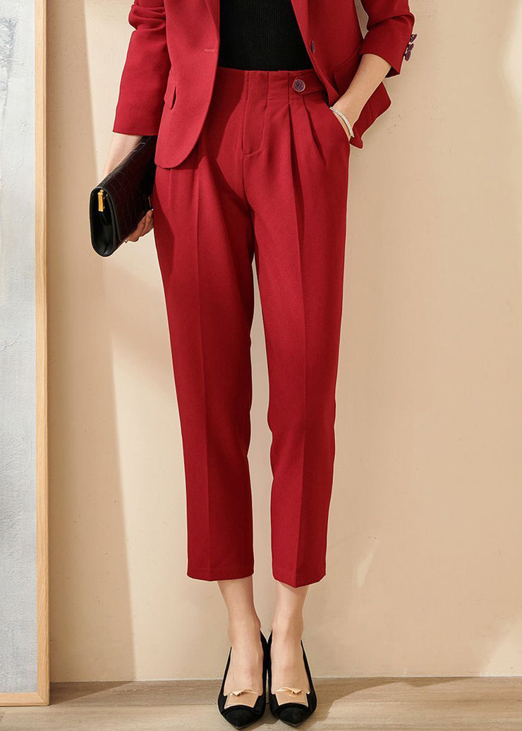 Handmade Red High Waist Pockets Patchwork Crop Pants