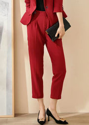 Handmade Red High Waist Pockets Patchwork Crop Pants