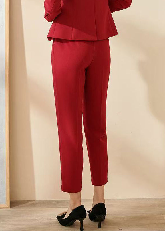 Handmade Red High Waist Pockets Patchwork Crop Pants