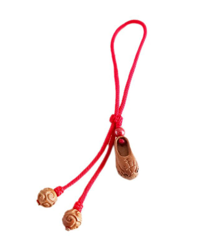 Handmade Red Peach Wood Weaving Tiger Head Shoes Anklets