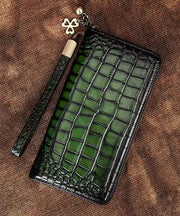 Handmade Retro Green Calf Leather Wallet Purse