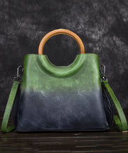 Handmade Retro Green Gradient Calf Leather Tote Bag