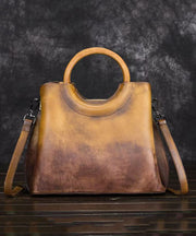 Handmade Retro Green Gradient Calf Leather Tote Bag