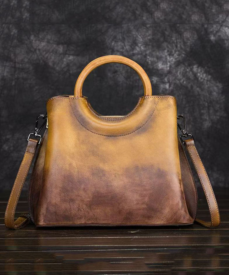 Handmade Retro Green Gradient Calf Leather Tote Bag