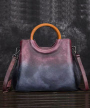 Handmade Retro Green Gradient Calf Leather Tote Bag
