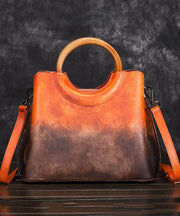 Handmade Retro Green Gradient Calf Leather Tote Bag