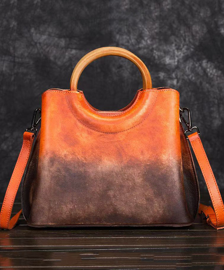 Handmade Retro Green Gradient Calf Leather Tote Bag
