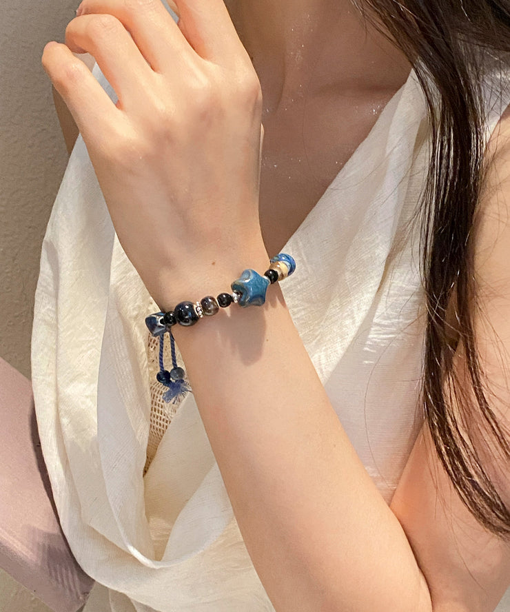 Handmade Royal Blue Weave Star Ceramics Charm Bracelet