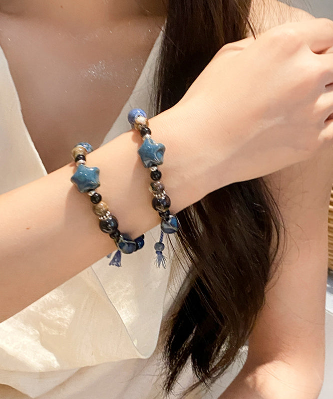 Handmade Royal Blue Weave Star Ceramics Charm Bracelet