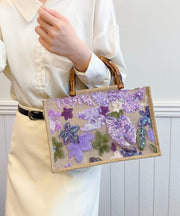 Handmade Sequins Embroidered Linen Weave Tote Bag