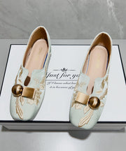 Handmade Splicing Penny Loafers Light Green Satin Embroidered