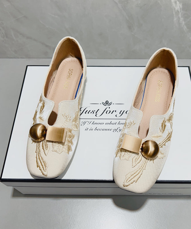 Handmade Splicing Penny Loafers Light Green Satin Embroidered