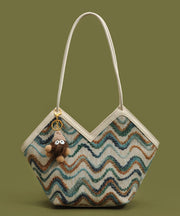 Handmade Striped Patchwork Faux Leather Woolen Shoulder Bags