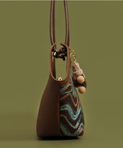 Handmade Striped Patchwork Faux Leather Woolen Shoulder Bags