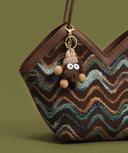 Handmade Striped Patchwork Faux Leather Woolen Shoulder Bags