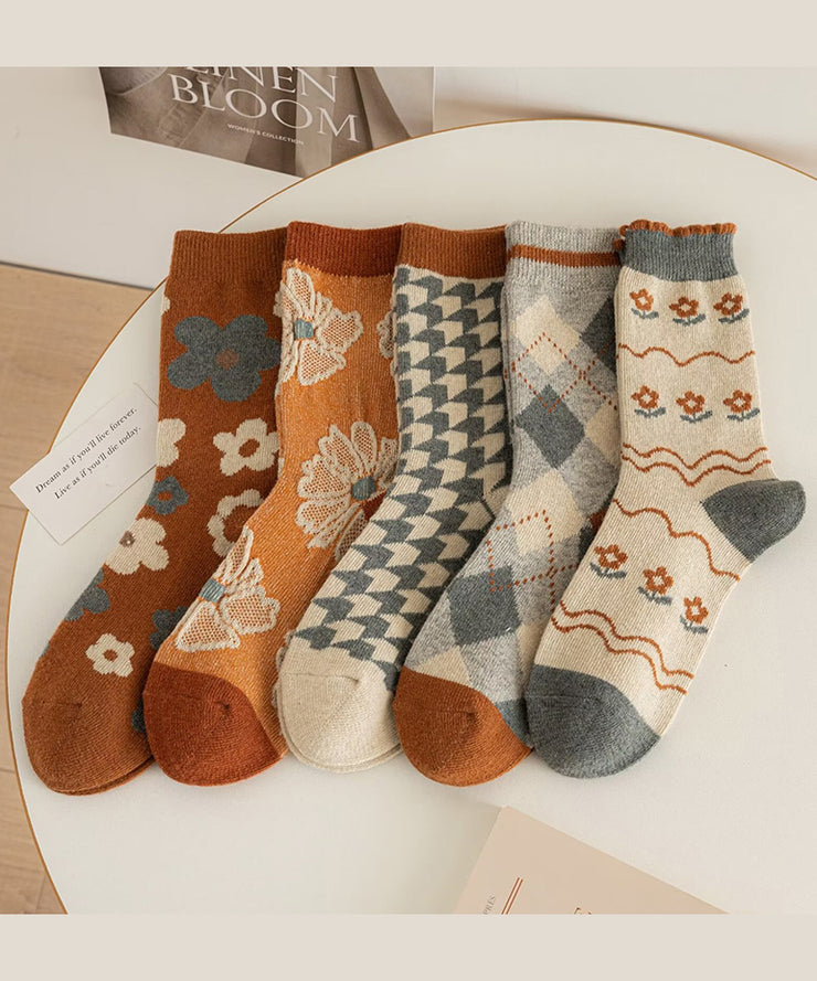 Handmade Thick Jacquard Cotton Crew Socks
