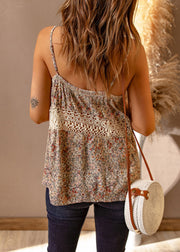 Handmade V Neck Print Hollow Out Tank Sleeveless
