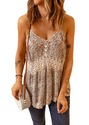 Handmade V Neck Print Hollow Out Tank Sleeveless