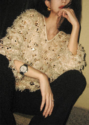 Handmade V Neck Tasseled Sequins Knit Sweaters Winter