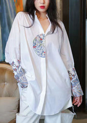 Handmade Vintage White Stand Collar Embroidered Cotton Shirts Top Spring