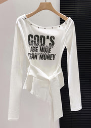 Handmade White Asymmetrical One Shoulder Tops Fall