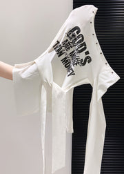 Handmade White Asymmetrical One Shoulder Tops Fall