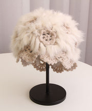 Handmade White Hollowed Out Flower Rabbit Hair Knitted Boonie Hat