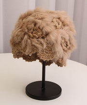 Handmade White Hollowed Out Flower Rabbit Hair Knitted Boonie Hat