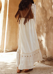 Handmade White Original Design Hollow Out Silk Cotton Maxi Dresses Fall