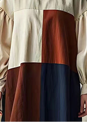 Handmade White Oversized Patchwork Cotton Dress Puff Sleeve