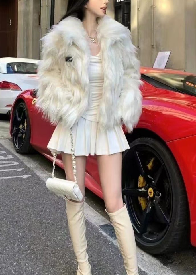Handmade White Oversized Warm Faux Fox Fur Coats Winter