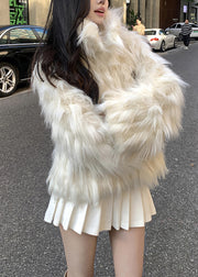 Handmade White Oversized Warm Faux Fox Fur Coats Winter