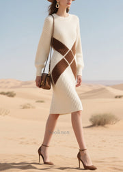 Handmade White Patchwork Warm Knit Dress Winter
