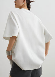 Handmade White Rose Nail Bead Cotton T Shirts Half Sleeve