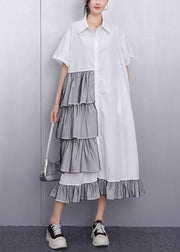 Handmade White Ruffled Patchwork Maxi Dress Short Sleeve