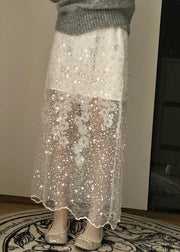 Handmade White Sequins Nail Bead Tulle Skirt Summer