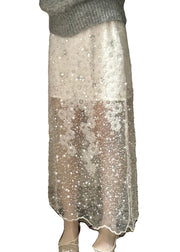 Handmade White Sequins Nail Bead Tulle Skirt Summer