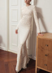 Handmade White Sequins Patchwork Cotton Party Dress Fall