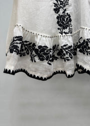 Handmade White V Neck Embroidered Linen Blouses Fall