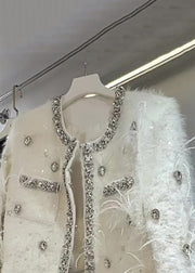 Handmade White Zircon Feather Cotton Filled Coat Winter