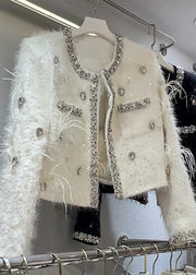 Handmade White Zircon Feather Cotton Filled Coat Winter